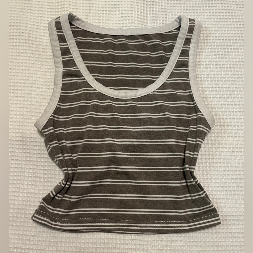 Striped Brown and White Cropped Tank Top